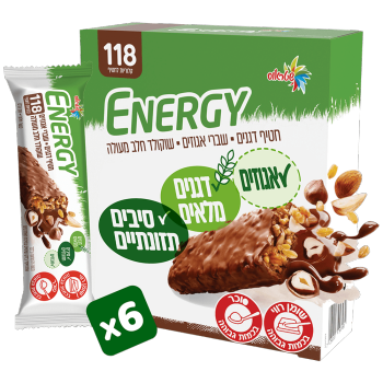 מארז חטיפי דגנים מצופה שוקולד חלב עם שברי אגוזים אנרגי