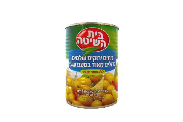 זיתים ירוקים שלמים גדולים מאוד בטעם שום בית השיטה