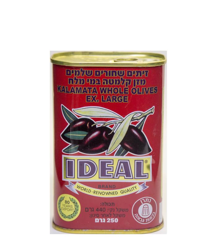   ideal זיתים שחורים שלמים מזן קלמטה במלח